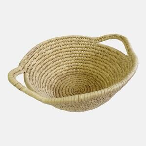 Handwoven Straw Basket With Handles Woven Design 11.5” Diameter 5.5” Depth